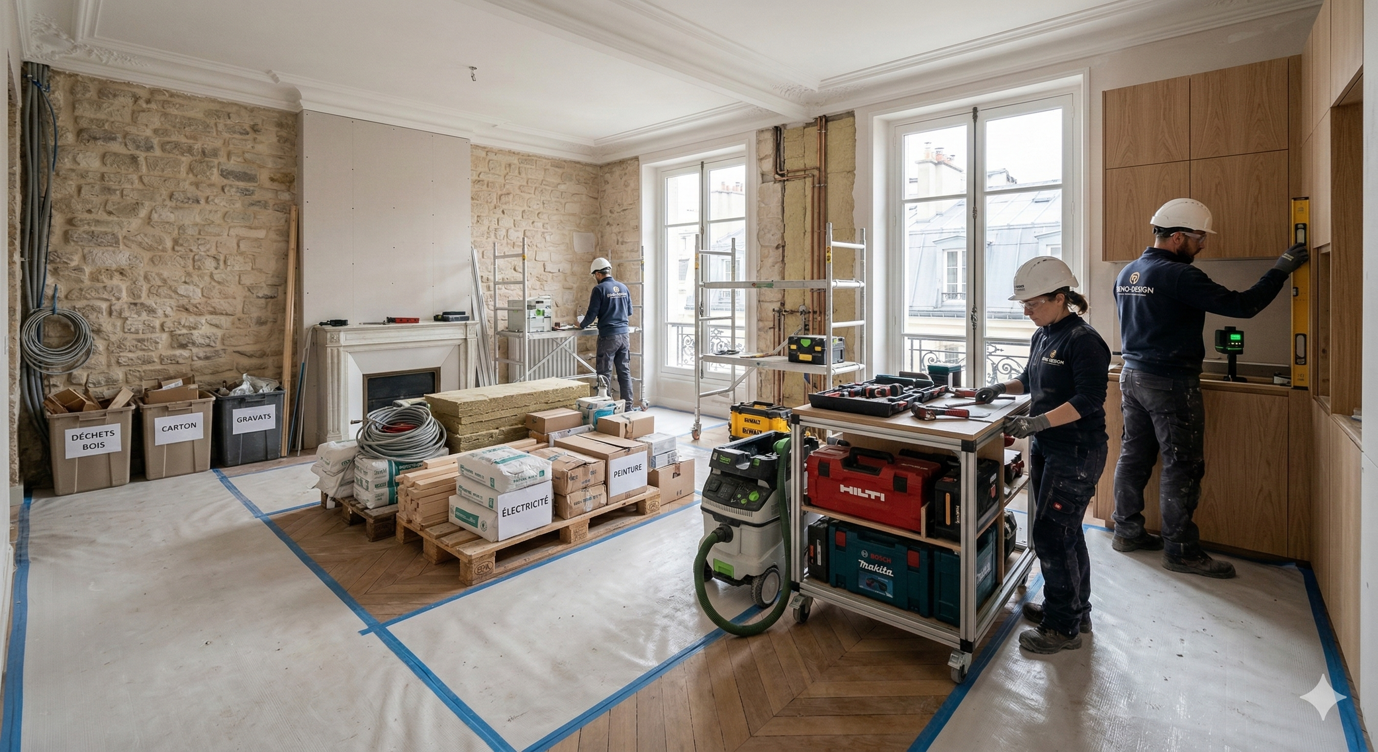 [Image d'un chantier de rénovation propre et organisé]